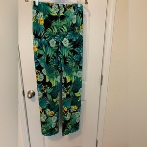 Boston Proper Tropical Floral Wide Leg Pants - Green and Yellow